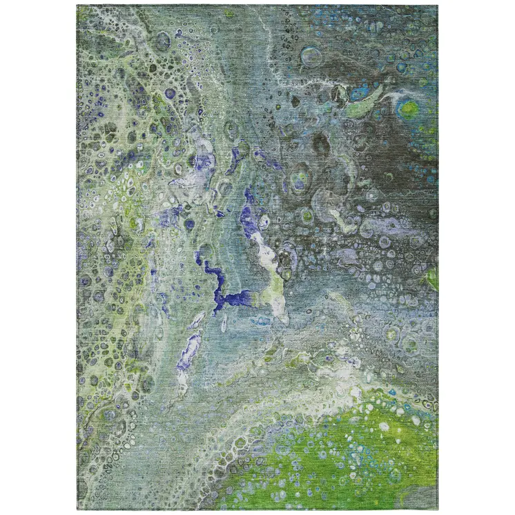 5' X 8' Green And Lime Green Abstract Washable Indoor Outdoor Area Rug