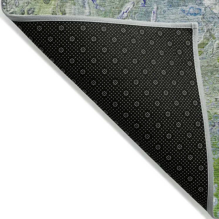 5' X 8' Green And Lime Green Abstract Washable Indoor Outdoor Area Rug