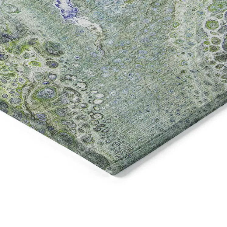 5' X 8' Green And Lime Green Abstract Washable Indoor Outdoor Area Rug
