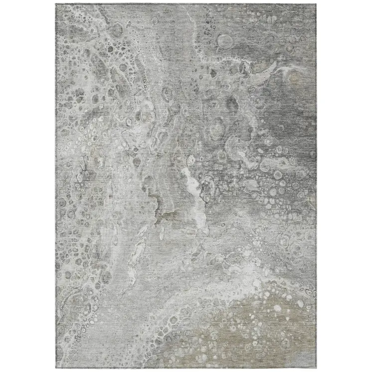 3' X 5' Silver Gray And Taupe Abstract Washable Indoor Outdoor Area Rug
