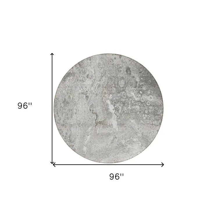 8' Silver Gray And Taupe Round Abstract Washable Indoor Outdoor Area Rug