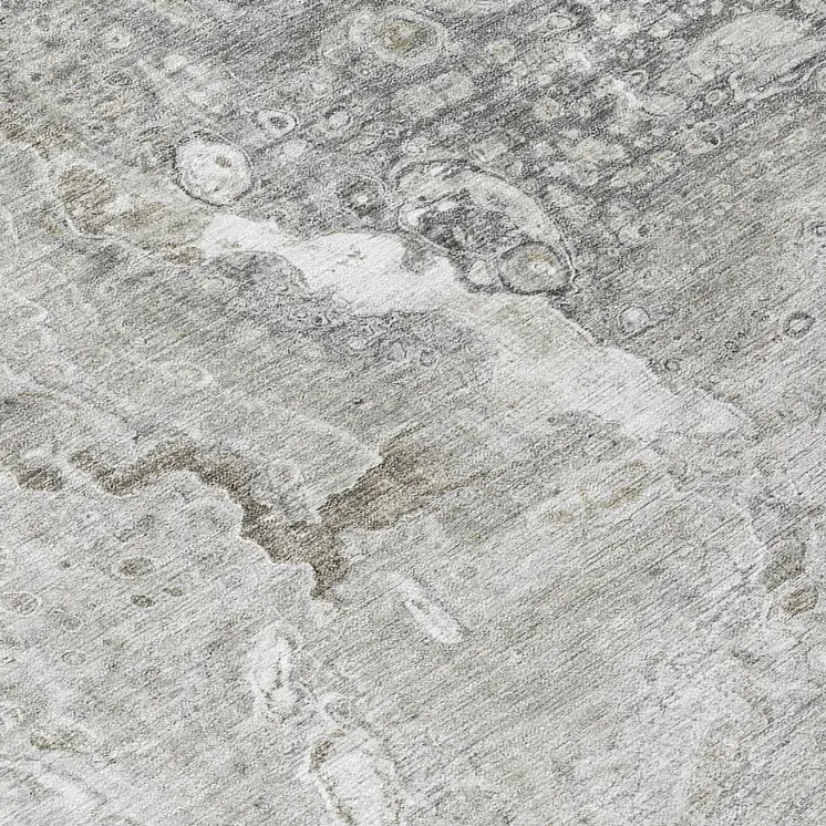 8' Silver Gray And Taupe Round Abstract Washable Indoor Outdoor Area Rug
