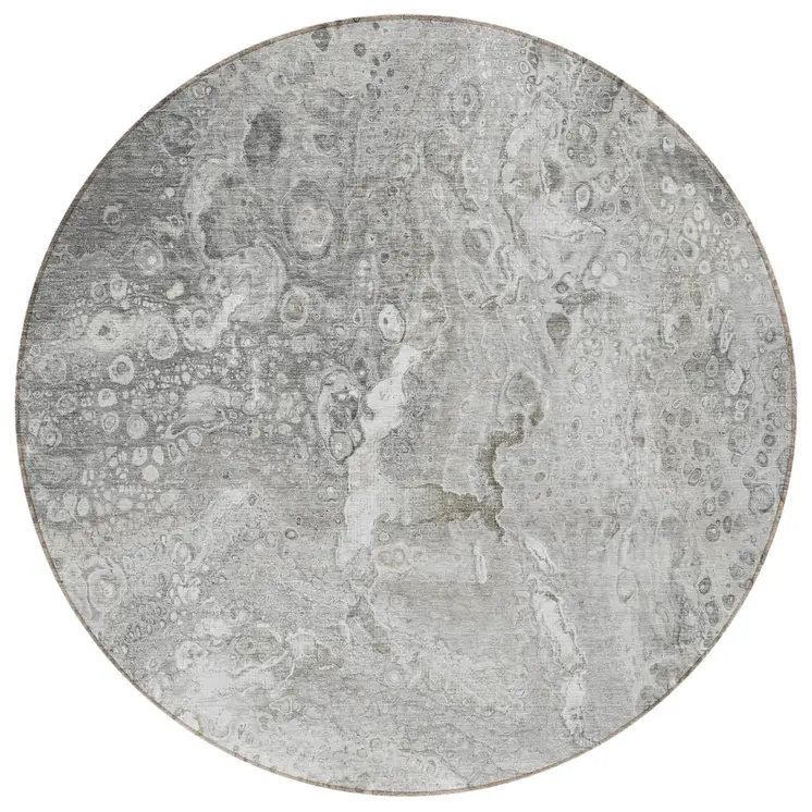 8' Silver Gray And Taupe Round Abstract Washable Indoor Outdoor Area Rug
