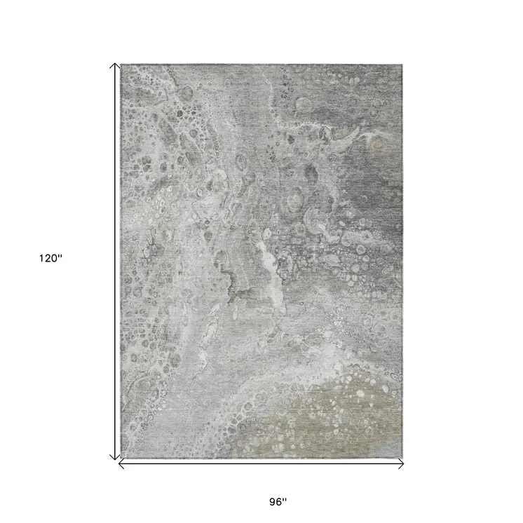 8' X 10' Silver Gray And Taupe Abstract Washable Indoor Outdoor Area Rug