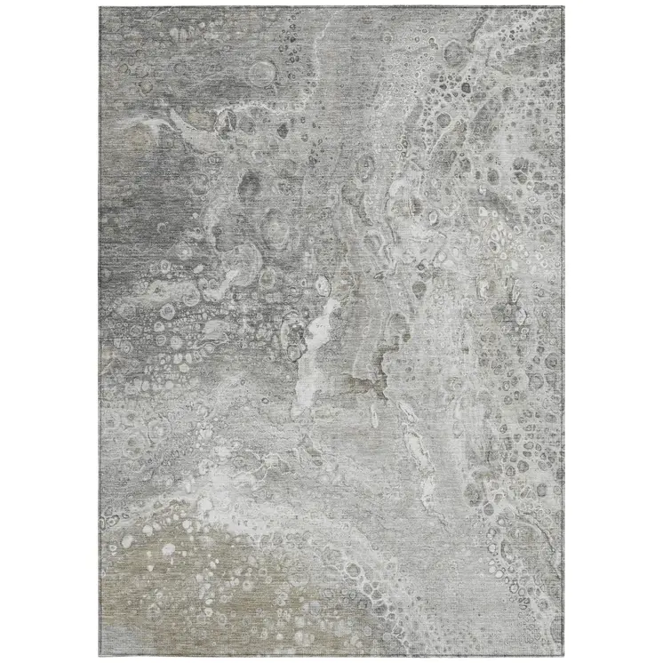 9' X 12' Silver Gray And Taupe Abstract Washable Indoor Outdoor Area Rug