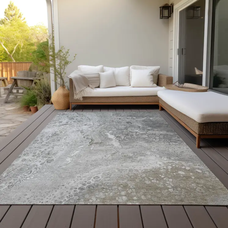 9' X 12' Silver Gray And Taupe Abstract Washable Indoor Outdoor Area Rug