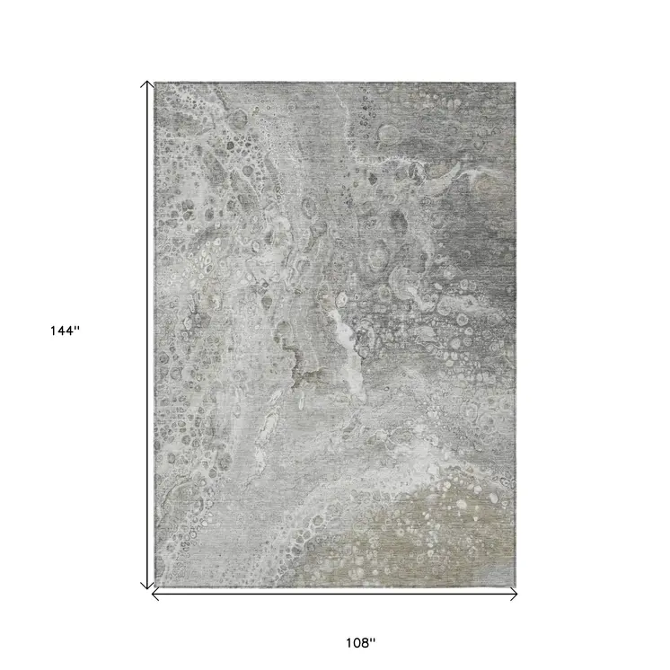 9' X 12' Silver Gray And Taupe Abstract Washable Indoor Outdoor Area Rug