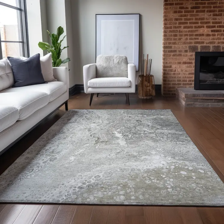 9' X 12' Silver Gray And Taupe Abstract Washable Indoor Outdoor Area Rug