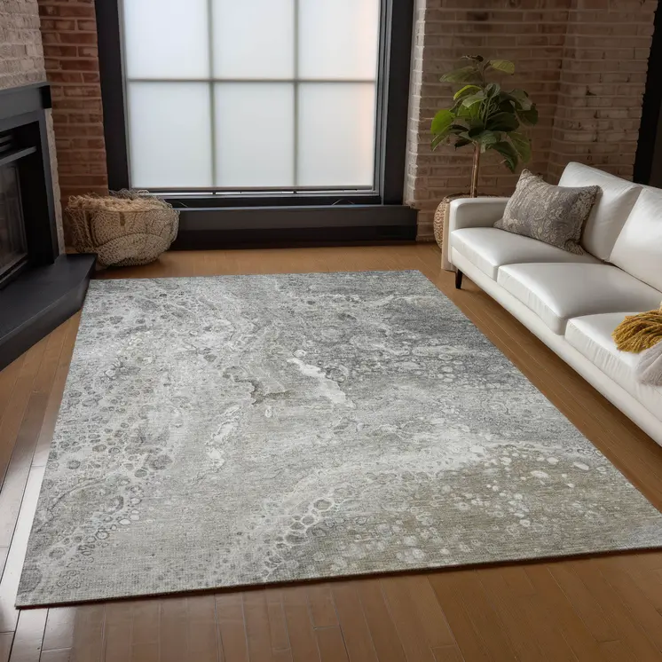 9' X 12' Silver Gray And Taupe Abstract Washable Indoor Outdoor Area Rug