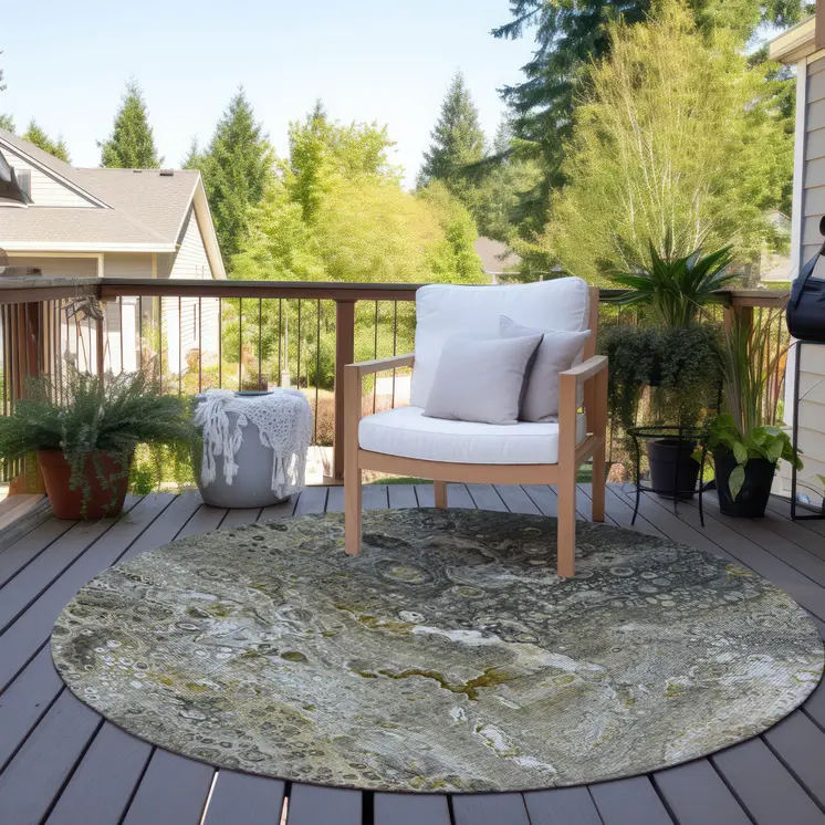 8' Taupe Brown And Beige Round Abstract Washable Indoor Outdoor Area Rug