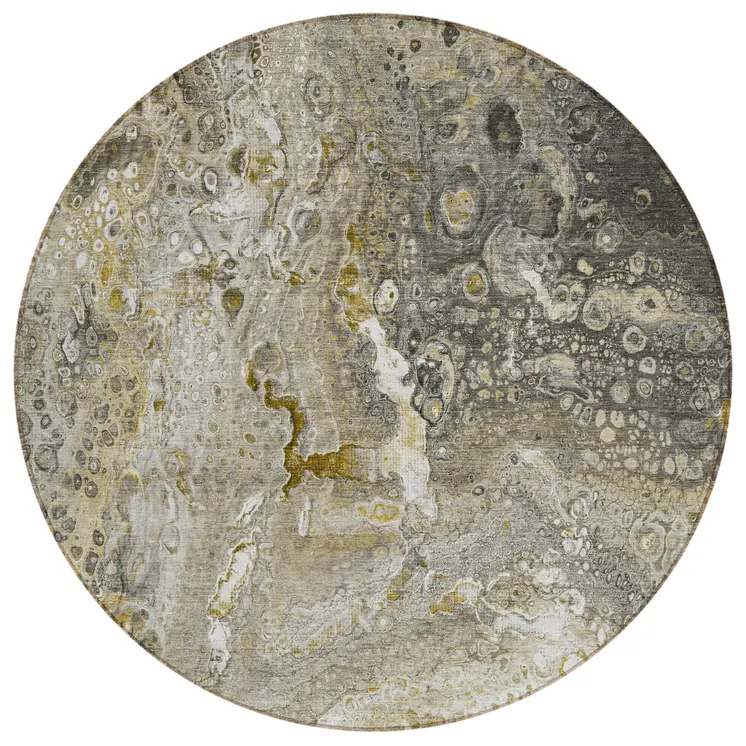 8' Taupe Brown And Beige Round Abstract Washable Indoor Outdoor Area Rug