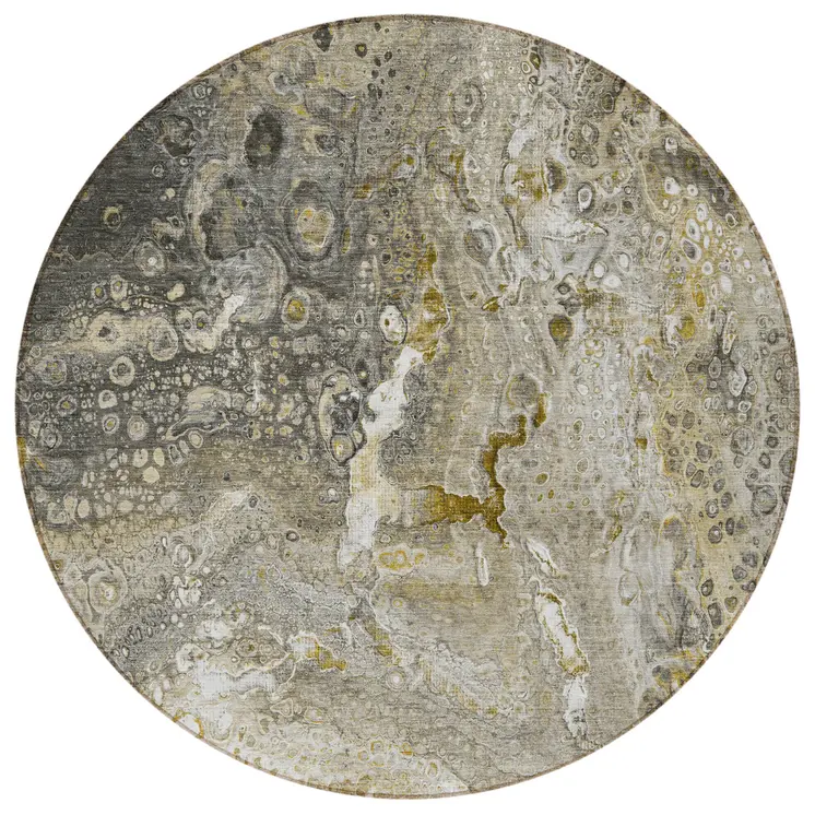 8' Taupe Brown And Beige Round Abstract Washable Indoor Outdoor Area Rug