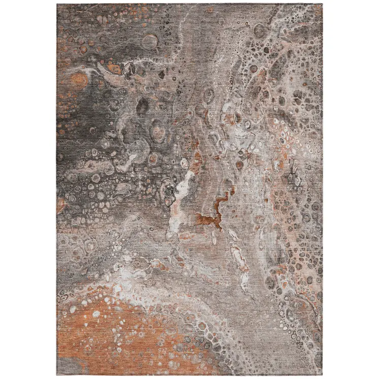 5' X 8' Terra Cotta Copper And Gray Abstract Washable Indoor Outdoor Area Rug