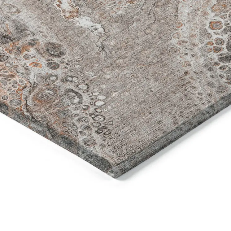 5' X 8' Terra Cotta Copper And Gray Abstract Washable Indoor Outdoor Area Rug
