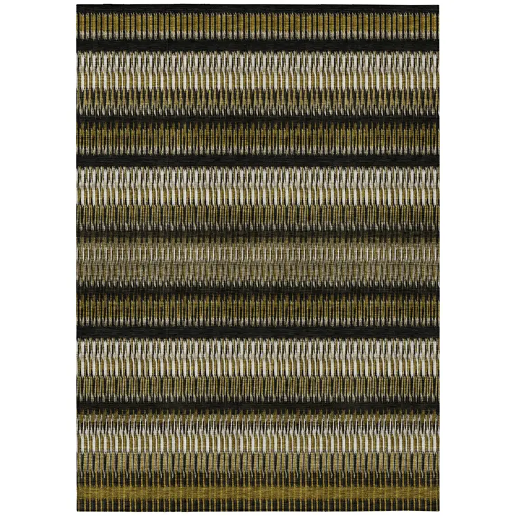 5' X 8' Brown Ivory And Black Striped Washable Indoor Outdoor Area Rug