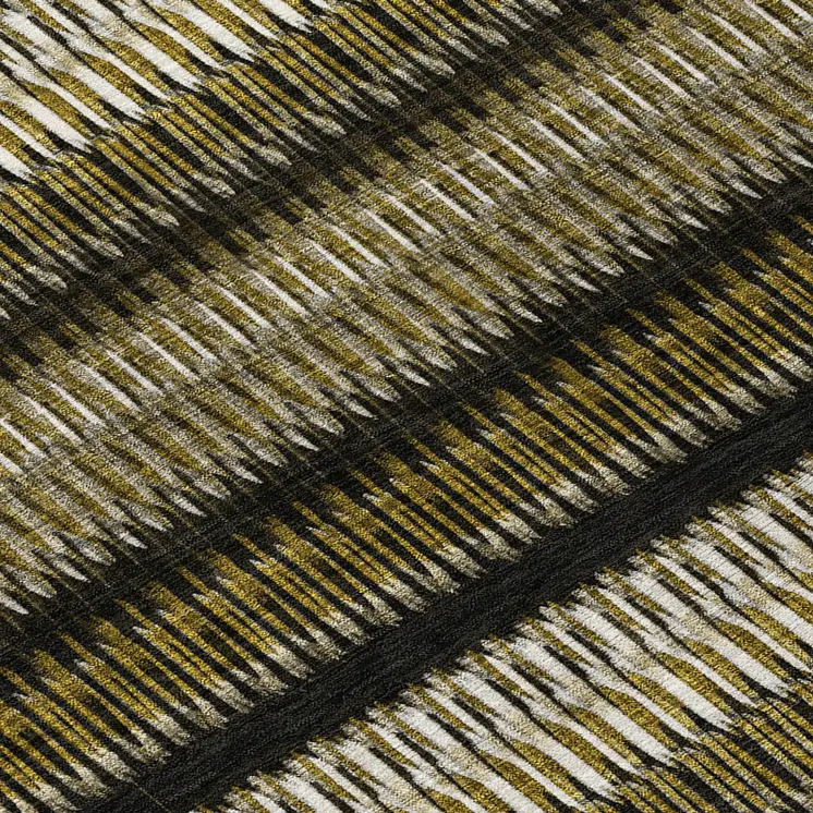 5' X 8' Brown Ivory And Black Striped Washable Indoor Outdoor Area Rug