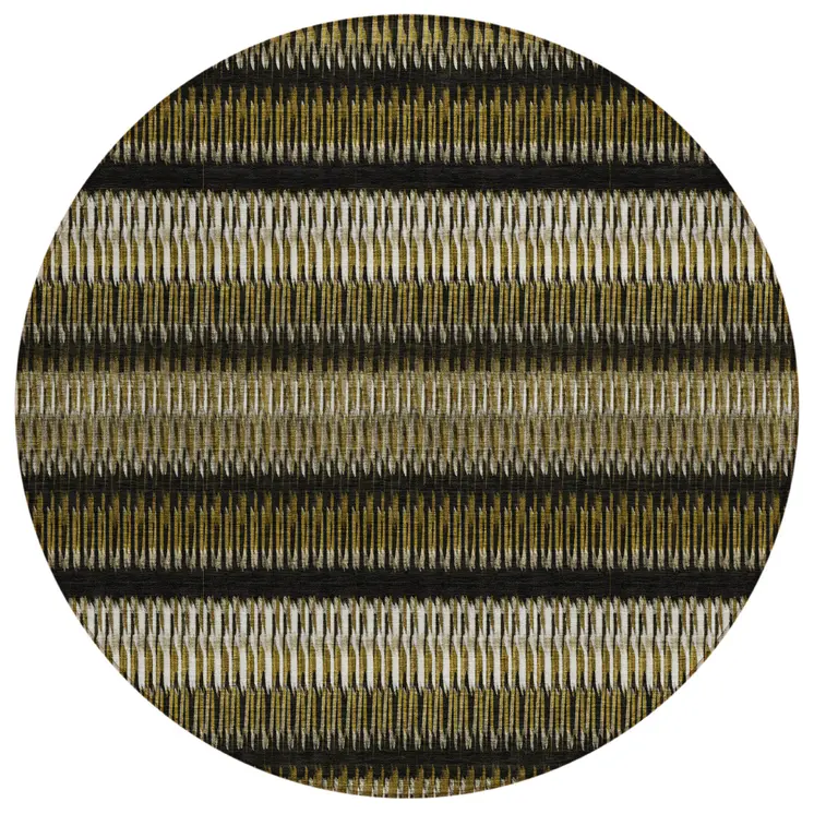 8' Brown Ivory And Black Round Striped Washable Indoor Outdoor Area Rug