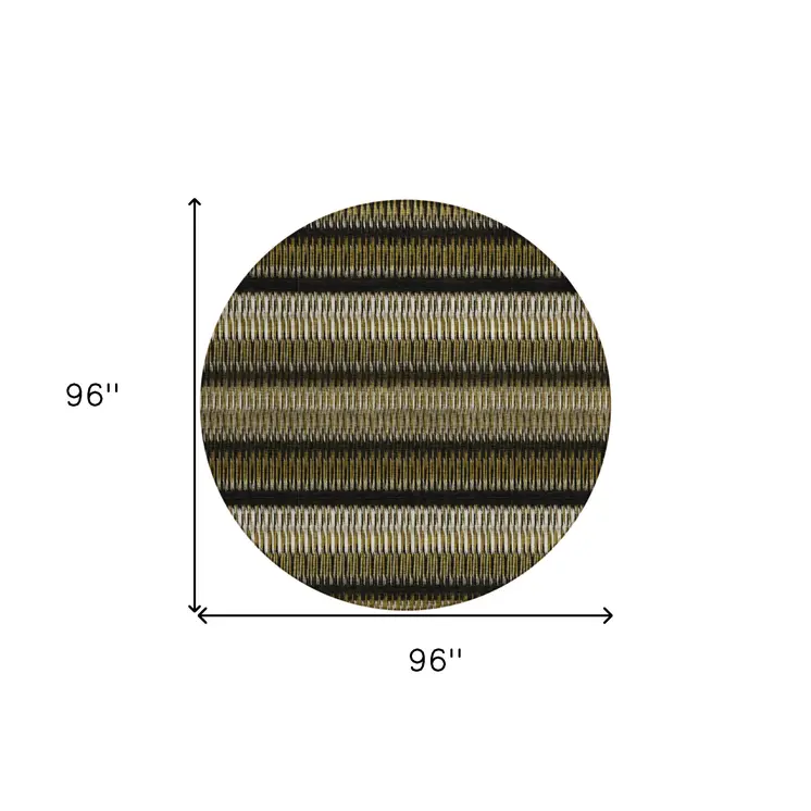 8' Brown Ivory And Black Round Striped Washable Indoor Outdoor Area Rug