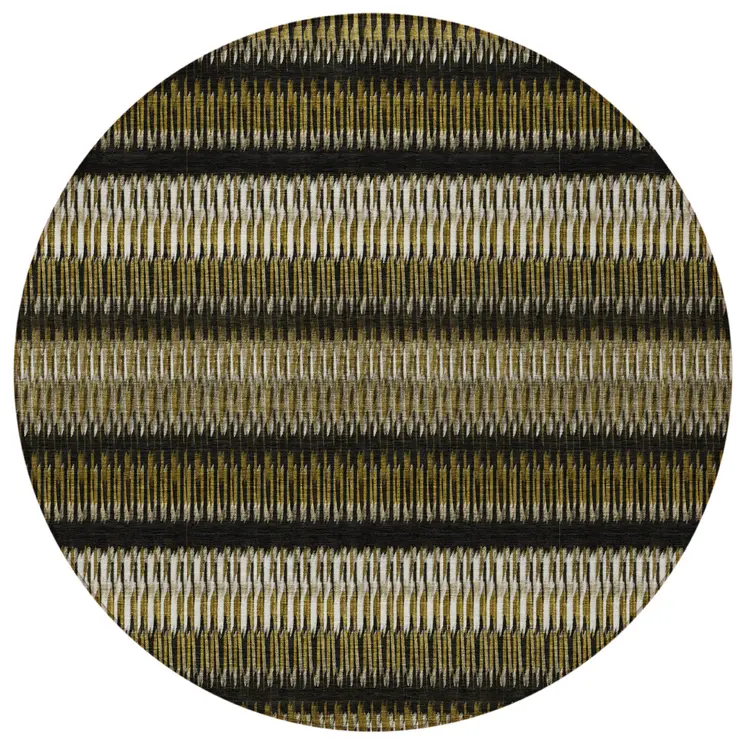 8' Brown Ivory And Black Round Striped Washable Indoor Outdoor Area Rug