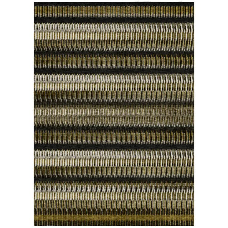 9' X 12' Brown Ivory And Black Striped Washable Indoor Outdoor Area Rug