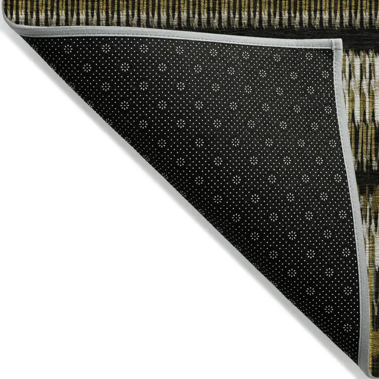 9' X 12' Brown Ivory And Black Striped Washable Indoor Outdoor Area Rug