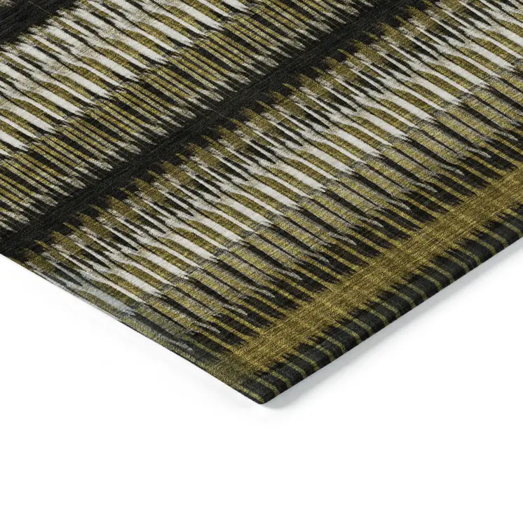 9' X 12' Brown Ivory And Black Striped Washable Indoor Outdoor Area Rug