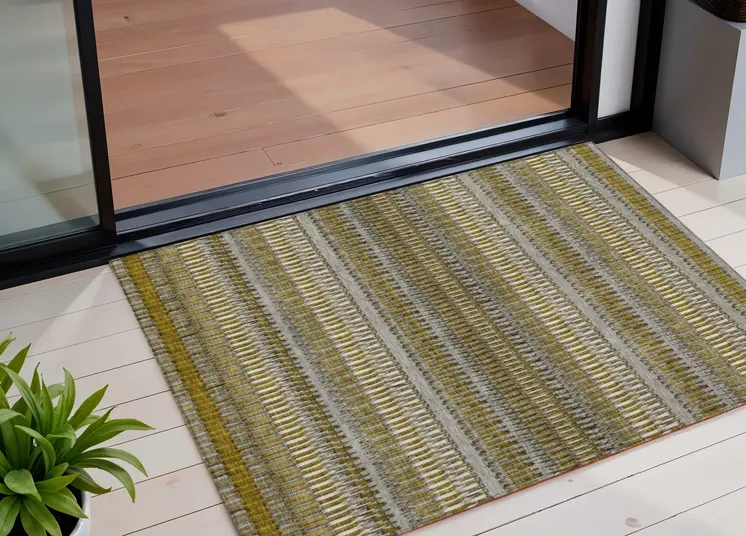 3' X 5' Coffee And Taupe Striped Washable Indoor Outdoor Area Rug