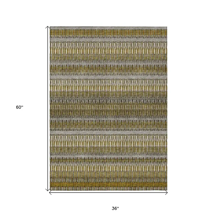 3' X 5' Coffee And Taupe Striped Washable Indoor Outdoor Area Rug