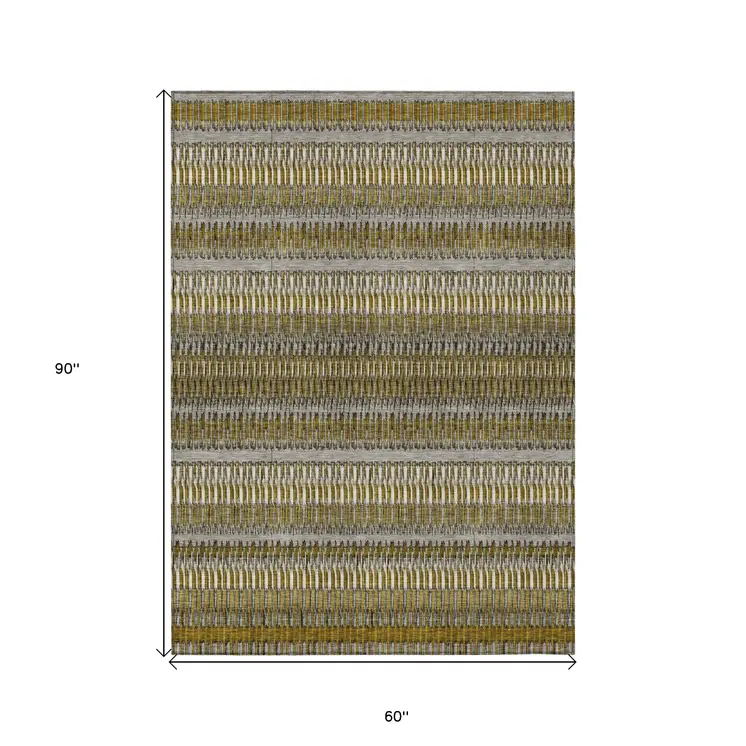 5' X 8' Coffee And Taupe Striped Washable Indoor Outdoor Area Rug