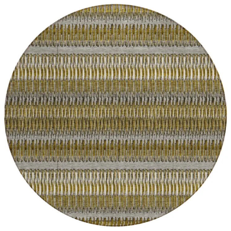 8' Coffee And Taupe Round Striped Washable Indoor Outdoor Area Rug