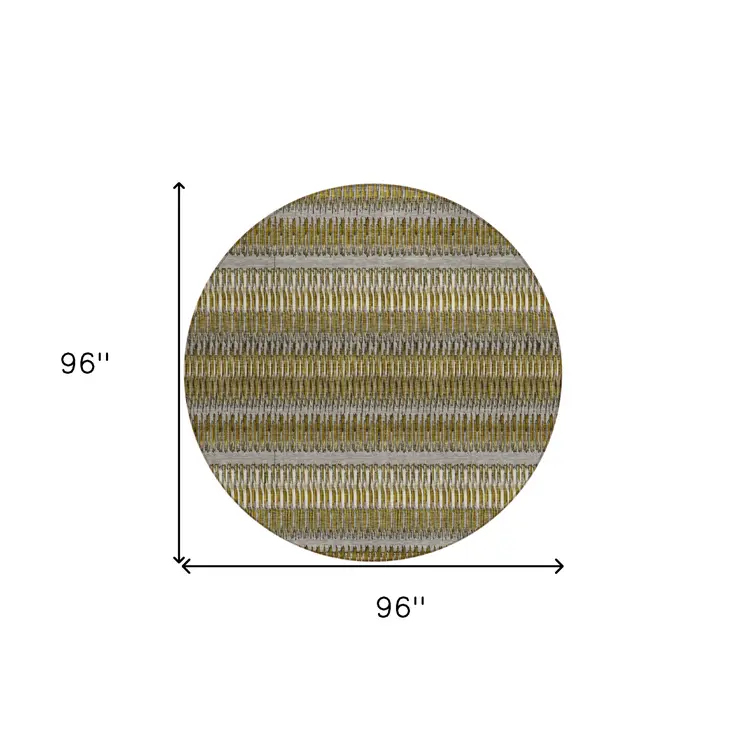 8' Coffee And Taupe Round Striped Washable Indoor Outdoor Area Rug