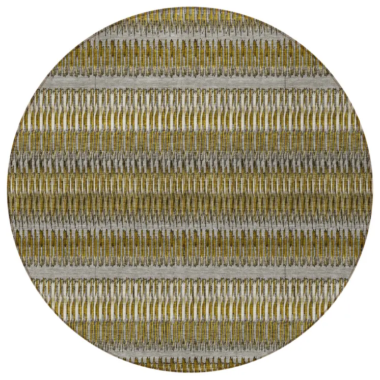 8' Coffee And Taupe Round Striped Washable Indoor Outdoor Area Rug