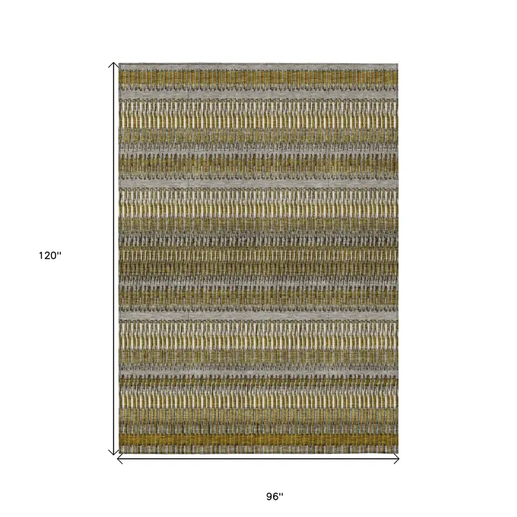 8' X 10' Coffee And Taupe Striped Washable Indoor Outdoor Area Rug