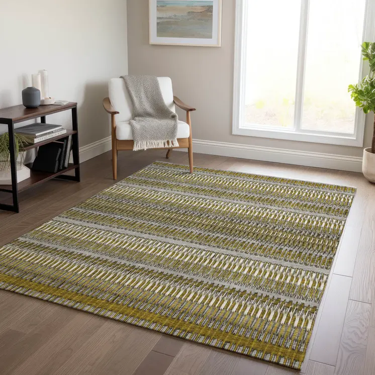 8' X 10' Coffee And Taupe Striped Washable Indoor Outdoor Area Rug