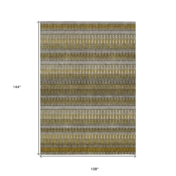9' X 12' Coffee And Taupe Striped Washable Indoor Outdoor Area Rug