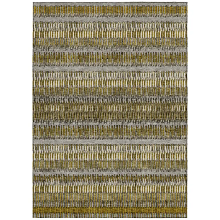 10' X 14' Coffee And Taupe Striped Washable Indoor Outdoor Area Rug