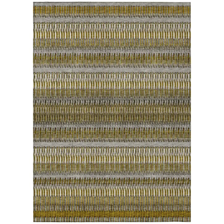 10' X 14' Coffee And Taupe Striped Washable Indoor Outdoor Area Rug