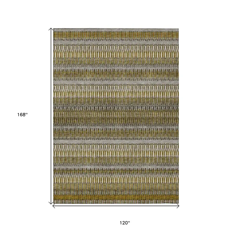 10' X 14' Coffee And Taupe Striped Washable Indoor Outdoor Area Rug
