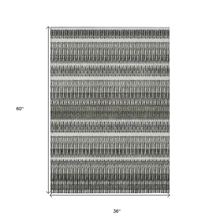 3' X 5' Gray Charcoal And Ivory Striped Washable Indoor Outdoor Area Rug