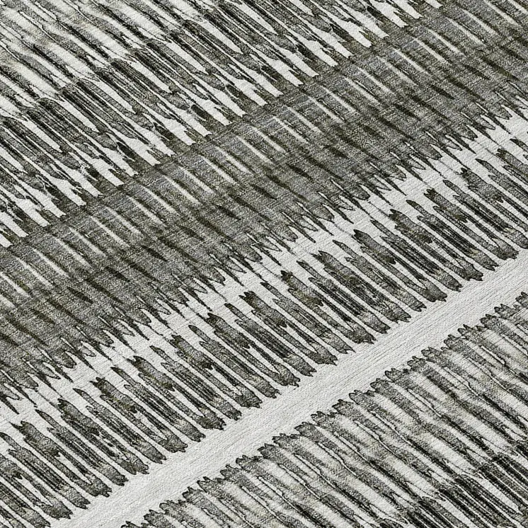 8' Gray Charcoal And Ivory Round Striped Washable Indoor Outdoor Area Rug