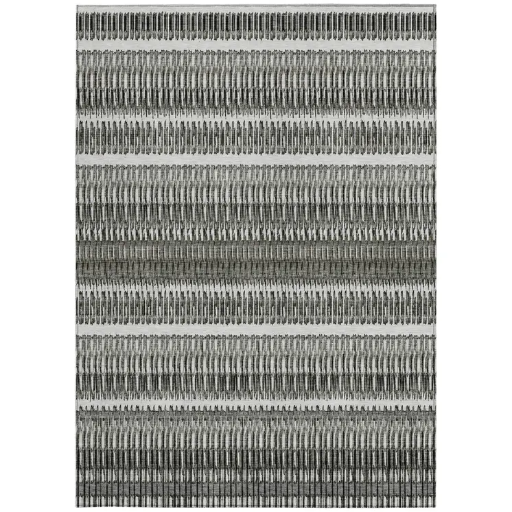8' X 10' Gray Charcoal And Ivory Striped Washable Indoor Outdoor Area Rug