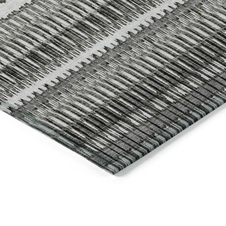 10' X 14' Gray Charcoal And Ivory Striped Washable Indoor Outdoor Area Rug