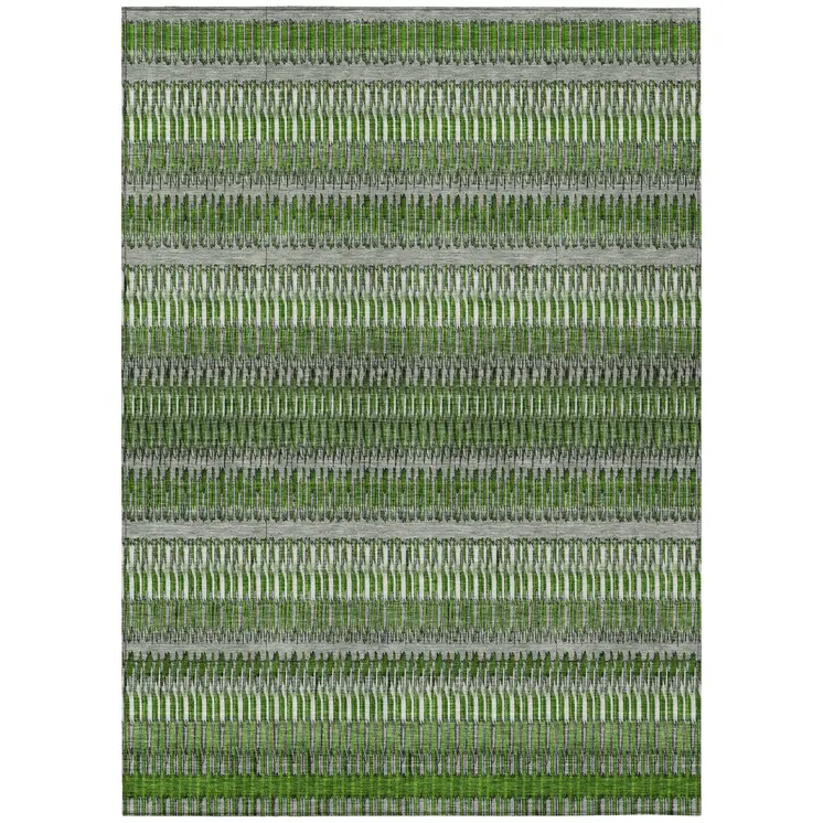 8' X 10' Green And Ivory Striped Washable Indoor Outdoor Area Rug