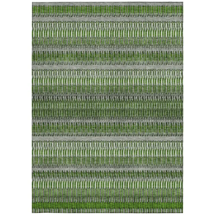 10' X 14' Green And Ivory Striped Washable Indoor Outdoor Area Rug