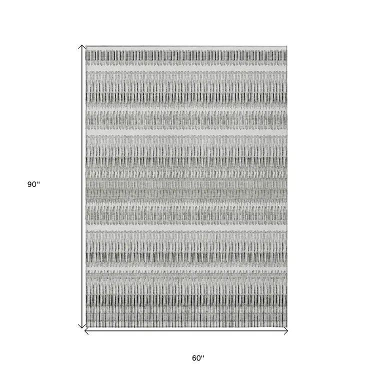 5' X 8' Ivory Gray And Taupe Striped Washable Indoor Outdoor Area Rug