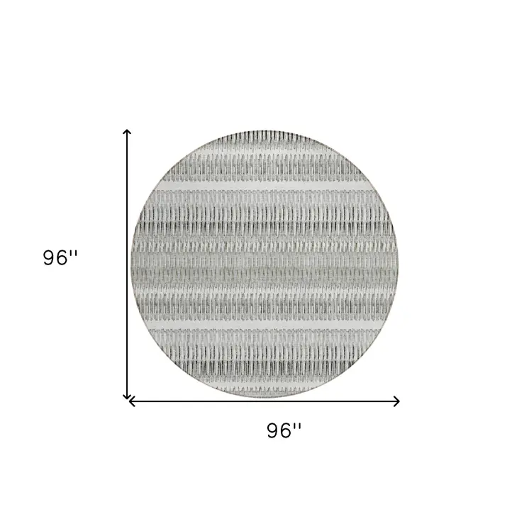 8' Ivory Gray And Taupe Round Striped Washable Indoor Outdoor Area Rug