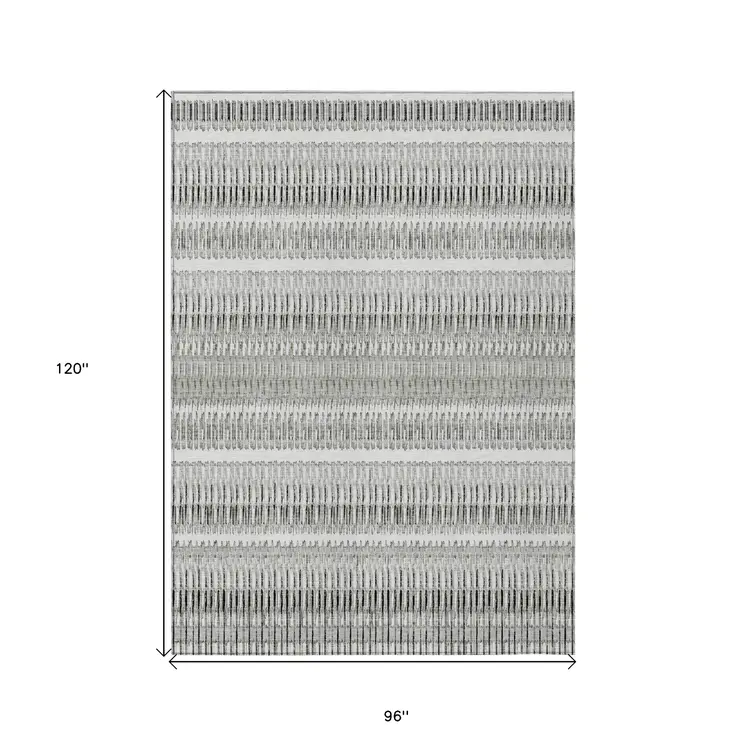 8' X 10' Ivory Gray And Taupe Striped Washable Indoor Outdoor Area Rug