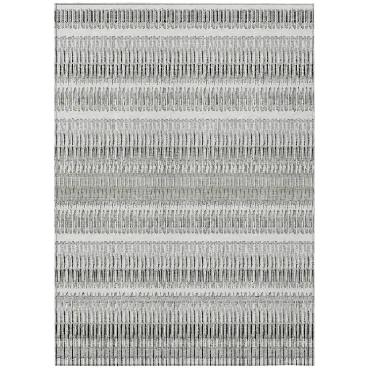 9' X 12' Ivory Gray And Taupe Striped Washable Indoor Outdoor Area Rug