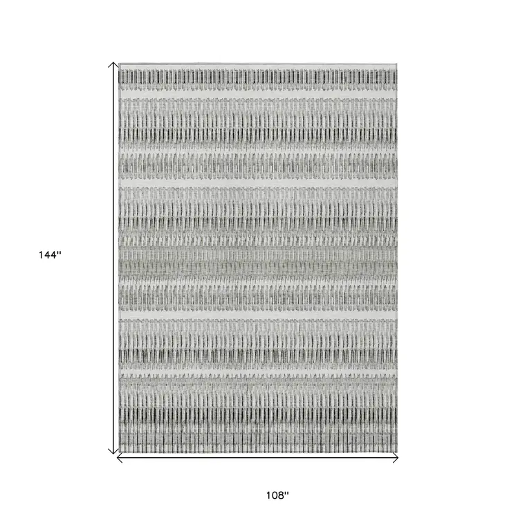 9' X 12' Ivory Gray And Taupe Striped Washable Indoor Outdoor Area Rug