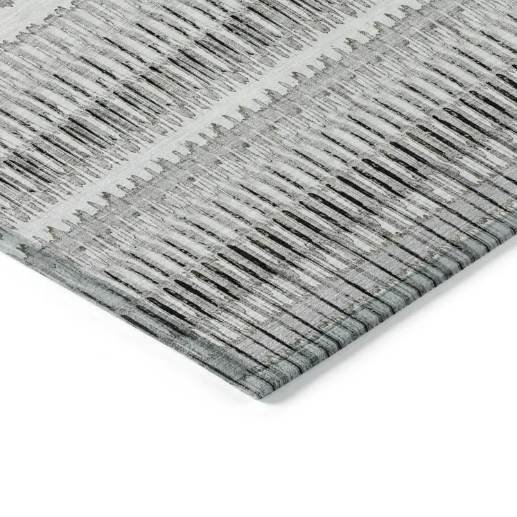 9' X 12' Ivory Gray And Taupe Striped Washable Indoor Outdoor Area Rug